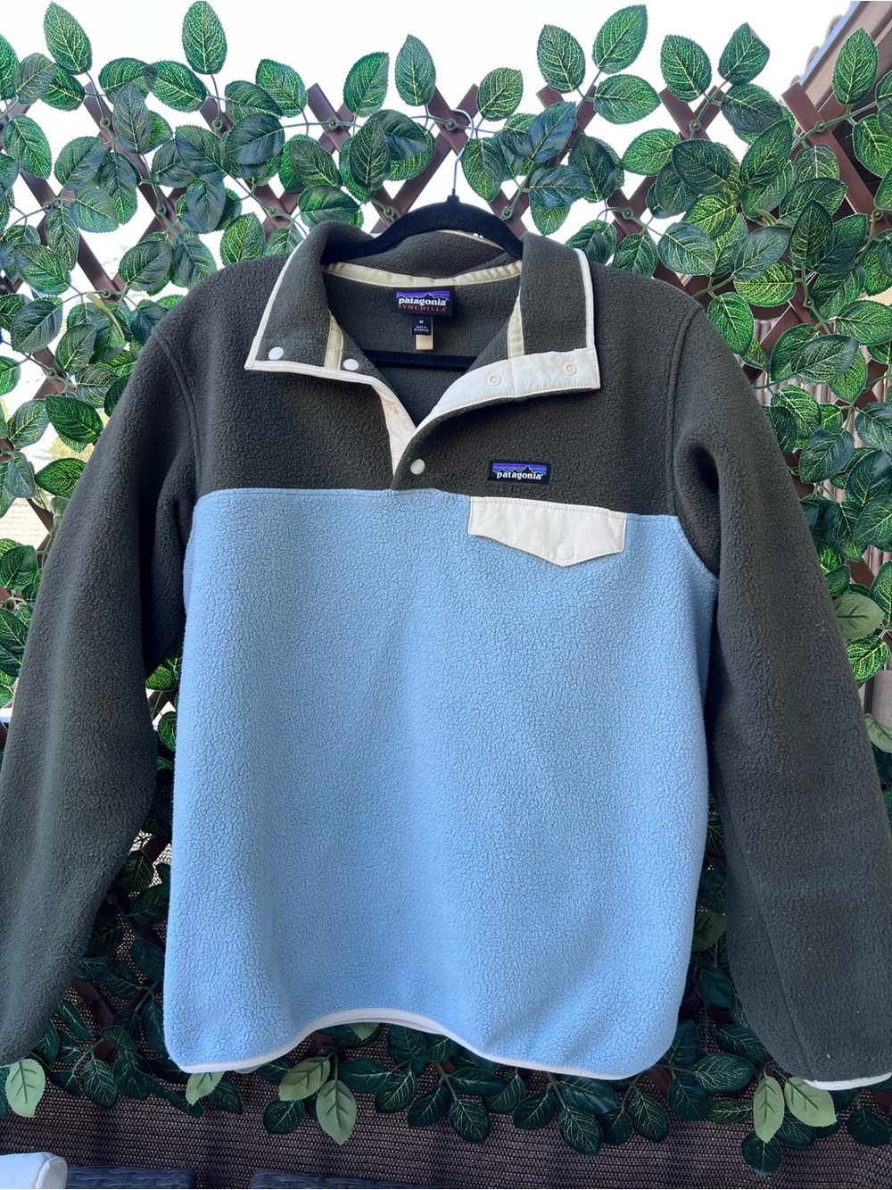 Patagonia Two-Tone Fleece Pullover - Blue & Dark Green